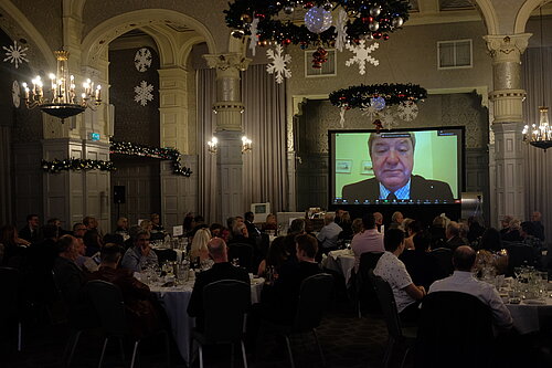 Alaistair Carmichael MP speaking to a room full of Sheffield Lib Dem members at the Victoria Hotel