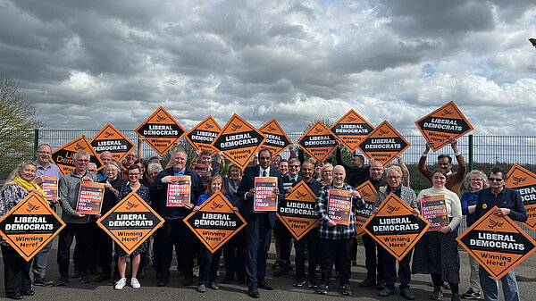 A group of  Sheffield Lib Dems holding diamonds